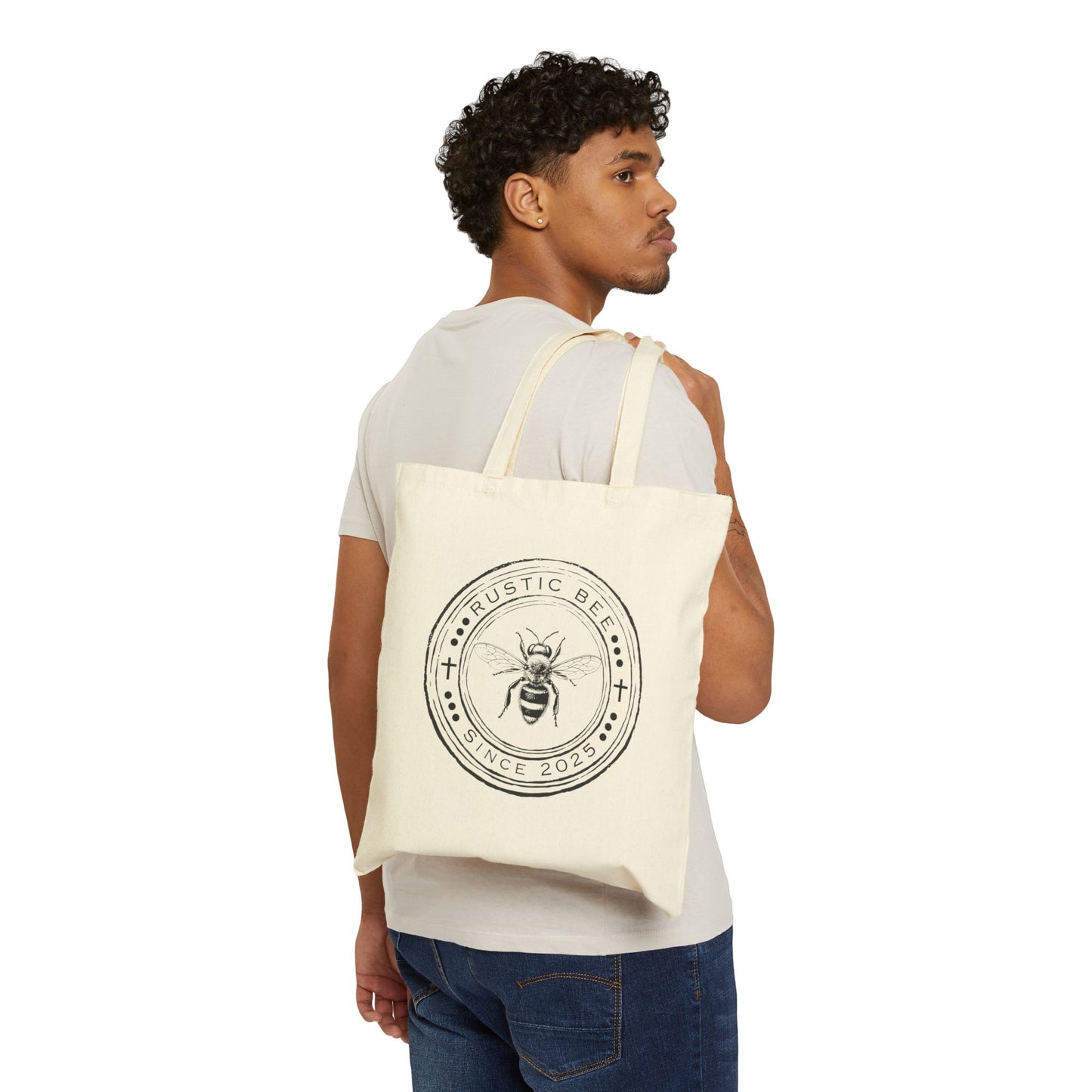 Rustic Bee Cotton Canvas Tote Bag, Eco-Friendly Shopper, Bee Lover Gift, Grocery Bag, Sustainable Tote