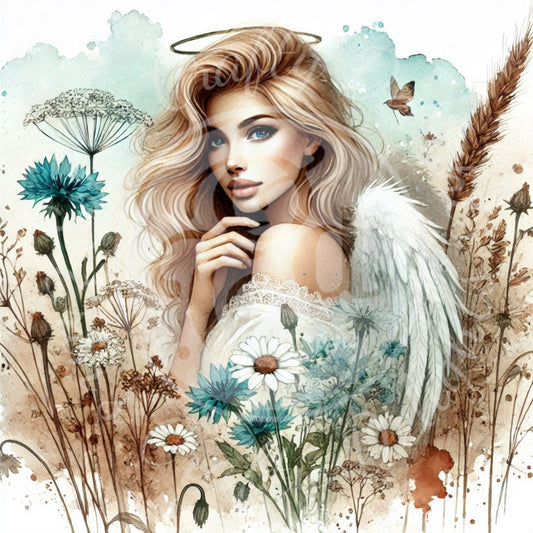 8 Sq Rustic Angel Woman 8x8 Printable