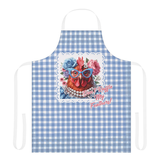 Apron, Don't Ruffle My Feathers Dressed Up Red Hen Gingham Check Design