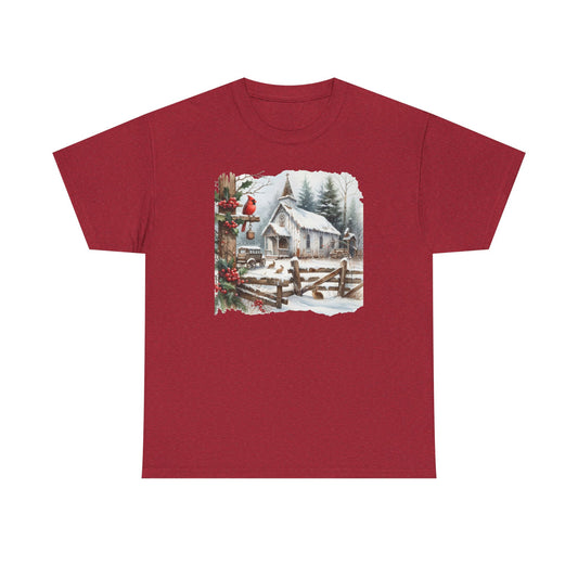 Old Church in Winter Unisex Heavy Cotton Tee