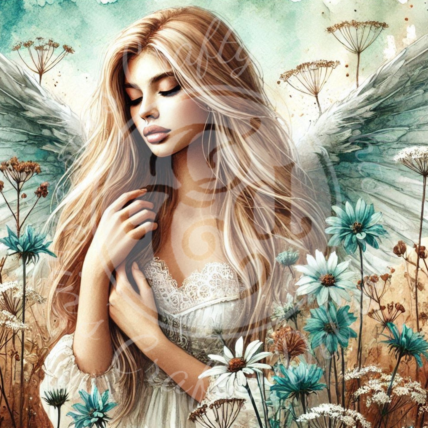 9 Sq Rustic Angel Woman 8x8 Printable