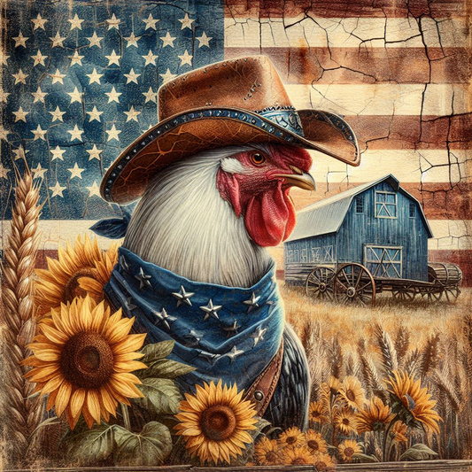 American Cowboy Rooster with Blue Barn Set
