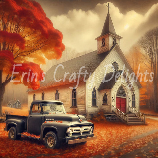 1 MS Autumn Black Truck and Church 8x10 Mix Size Printable Set