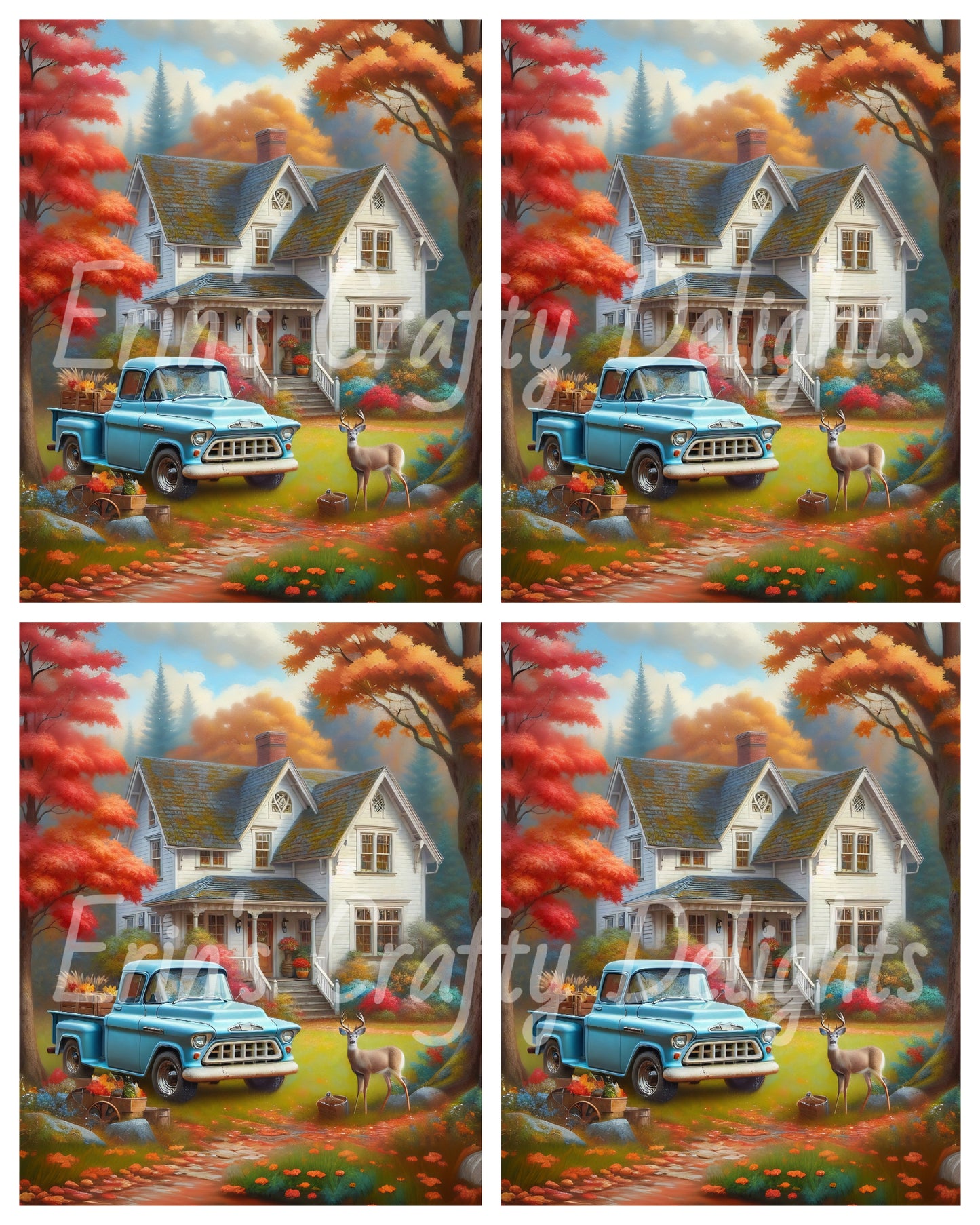 1 MS Autumn Blue Truck and Farmhouse 8x10 Mix Size Printable Set