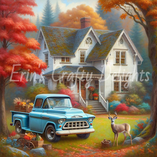 1 MS Autumn Blue Truck and Farmhouse 8x10 Mix Size Printable Set