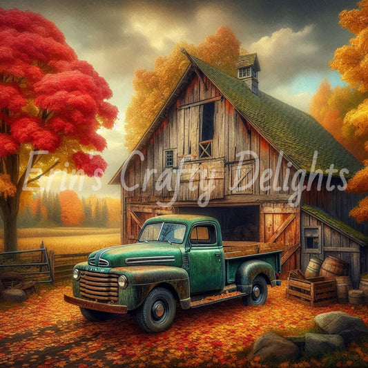1 MS Autumn Green Truck and Barn 8x10 Mix Size Printable Set