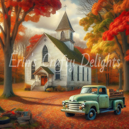 1 MS Autumn Green Truck and Church 8x10 Mix Size Printable Set