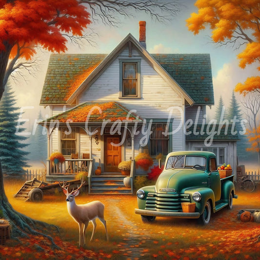 1 MS Autumn Green Truck and Farmhouse 8x10 Mix Size Printable Set