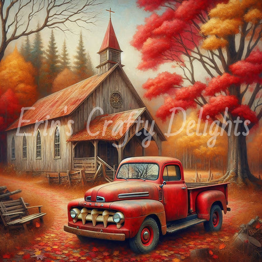 1 MS Autumn Red Truck and Church Mix Size Printable Set