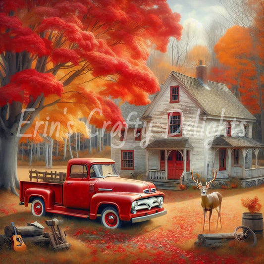 1 MS Autumn Red Truck and Farmhouse 8x10 Mix Size Printable Set