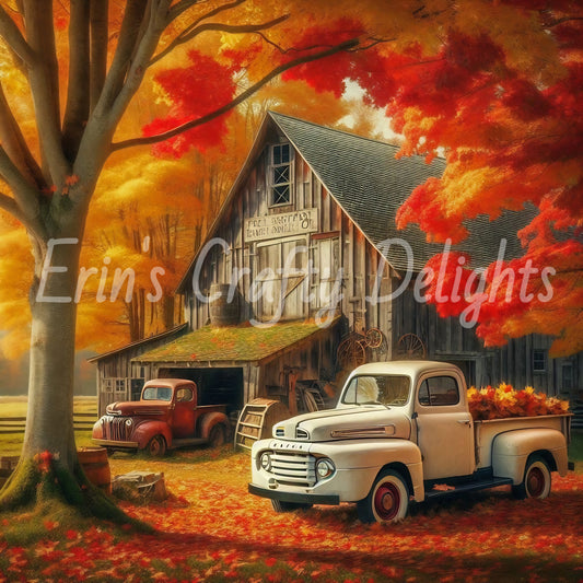 1 MS Autumn White Truck and Barn 8x10 Mix Size Printable Set