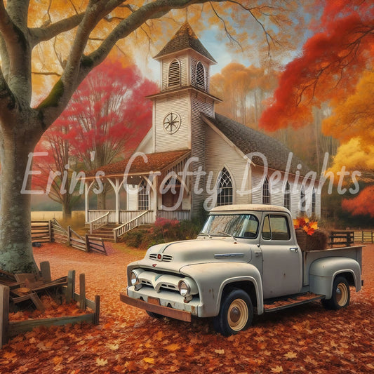 1 MS Autumn White Truck and Church 8x10 Mix Size Printable Set