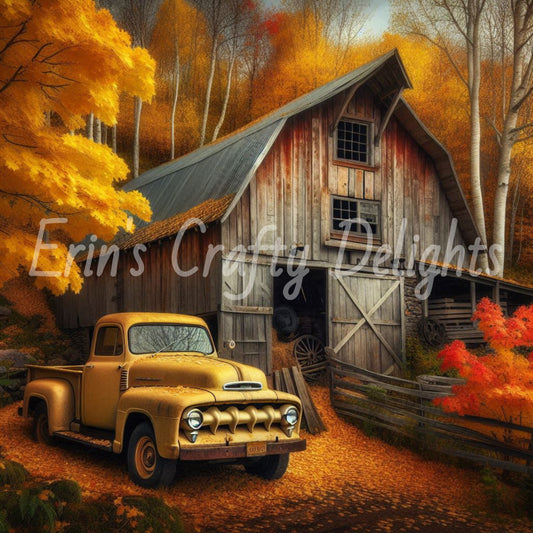 1 MS Autumn Yellow Truck and Barn Mix Size printable Set