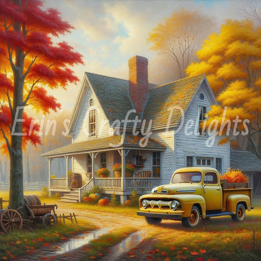 1 Autumn Yellow Truck and Farmhouse