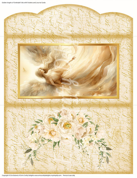 Golden Angels of Gratitude Folio with Pockets, Journal Cards, and Library Cards