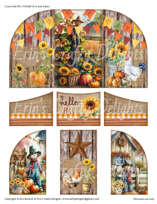 I Love Fall on the Farm Mini Trifold Folio with Pockets and Cards