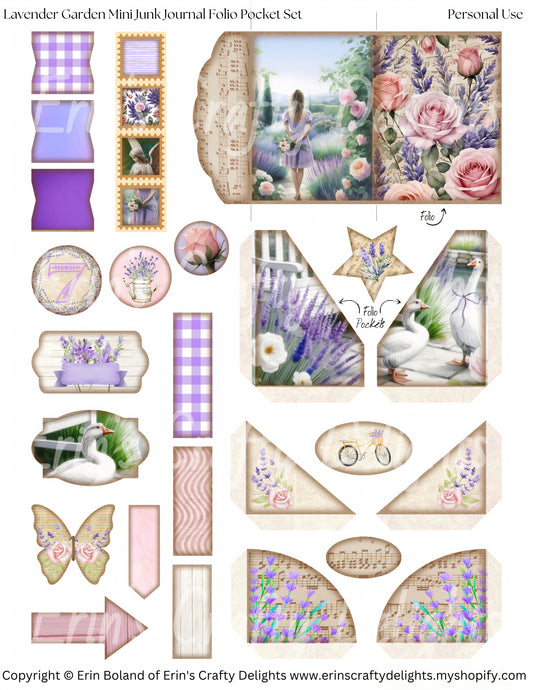Lavender Garden Mini Junk Journal Folio with Pockets & Ephemera
