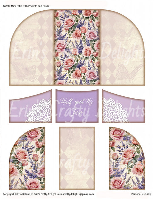 Lavender Garden Mini Trifold with Pockets and Cards