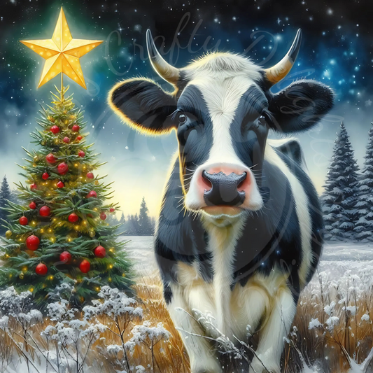 2 Christmas Holstein Cow & Christmas Tree