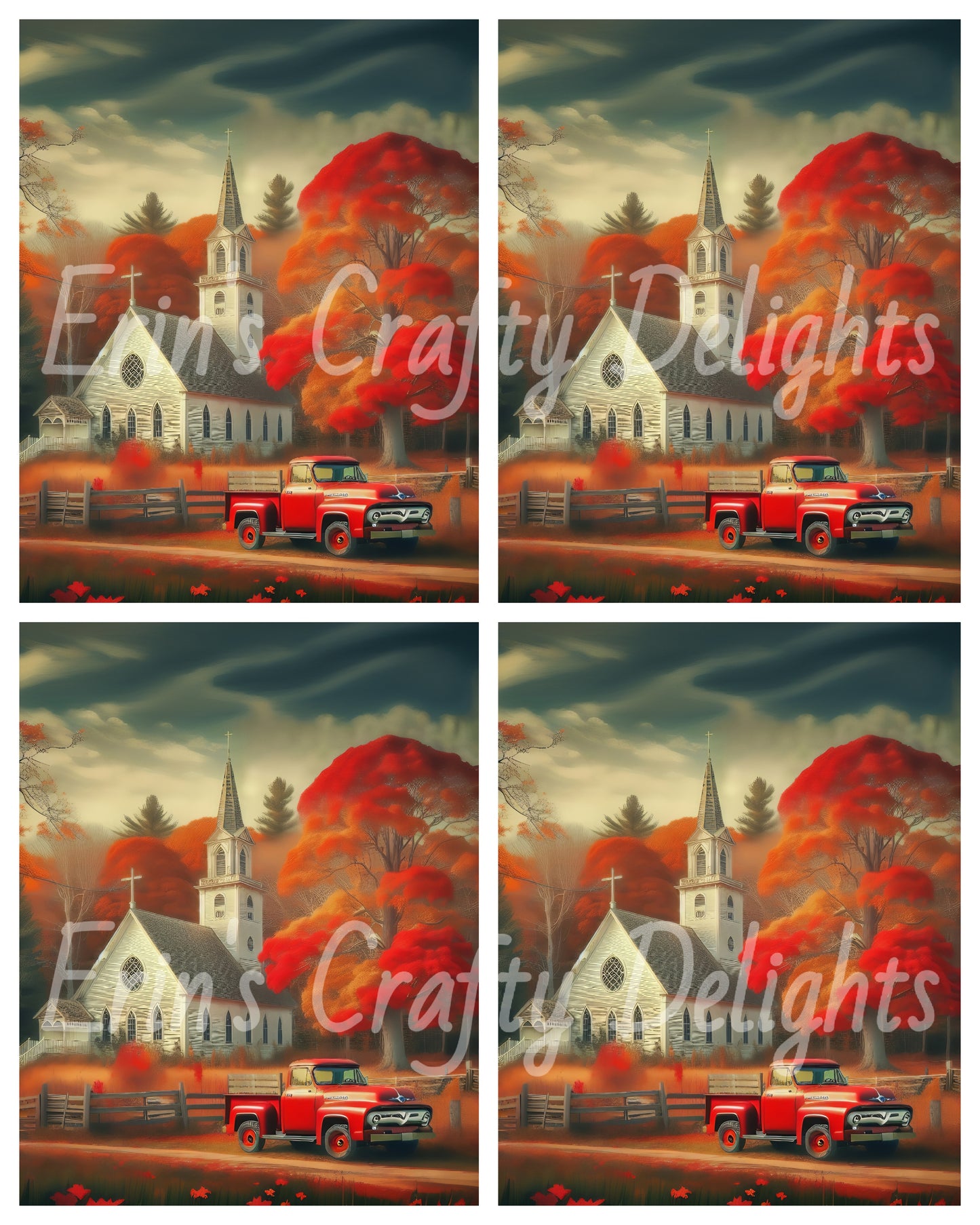 3 Autumn Red Truck and Church