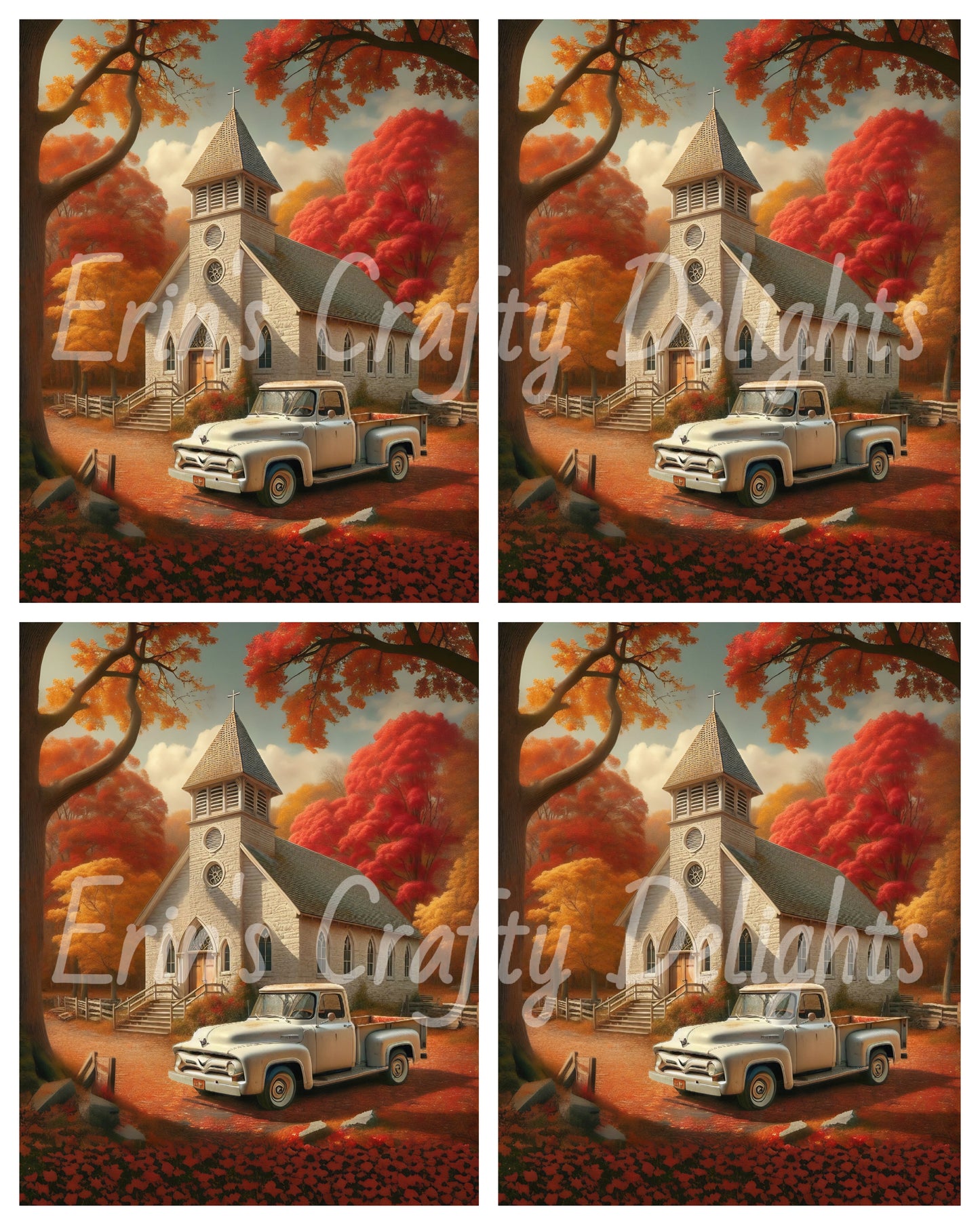 3 Autumn White Truck and Church