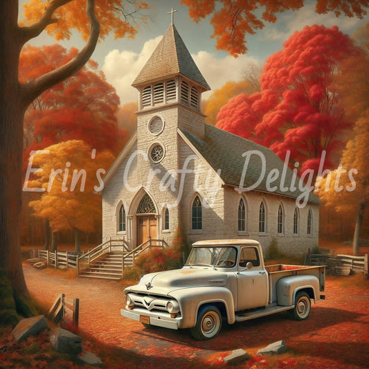 3 Autumn White Truck and Church