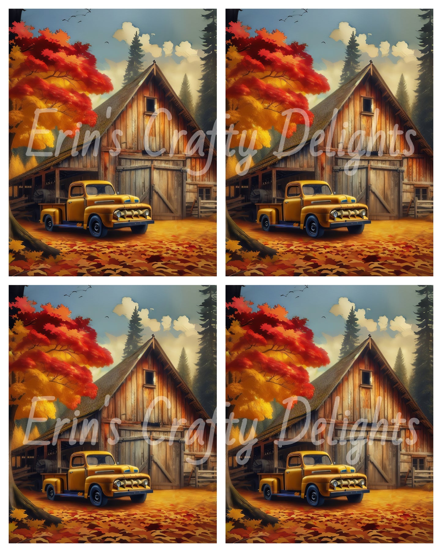 3 Autumn Yellow Truck and Barn