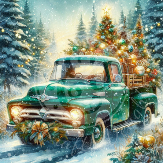 3 Green Christmas Truck