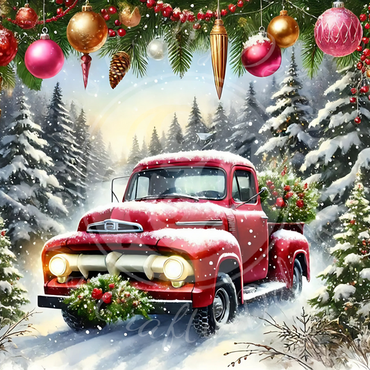 3 Red Christmas Truck