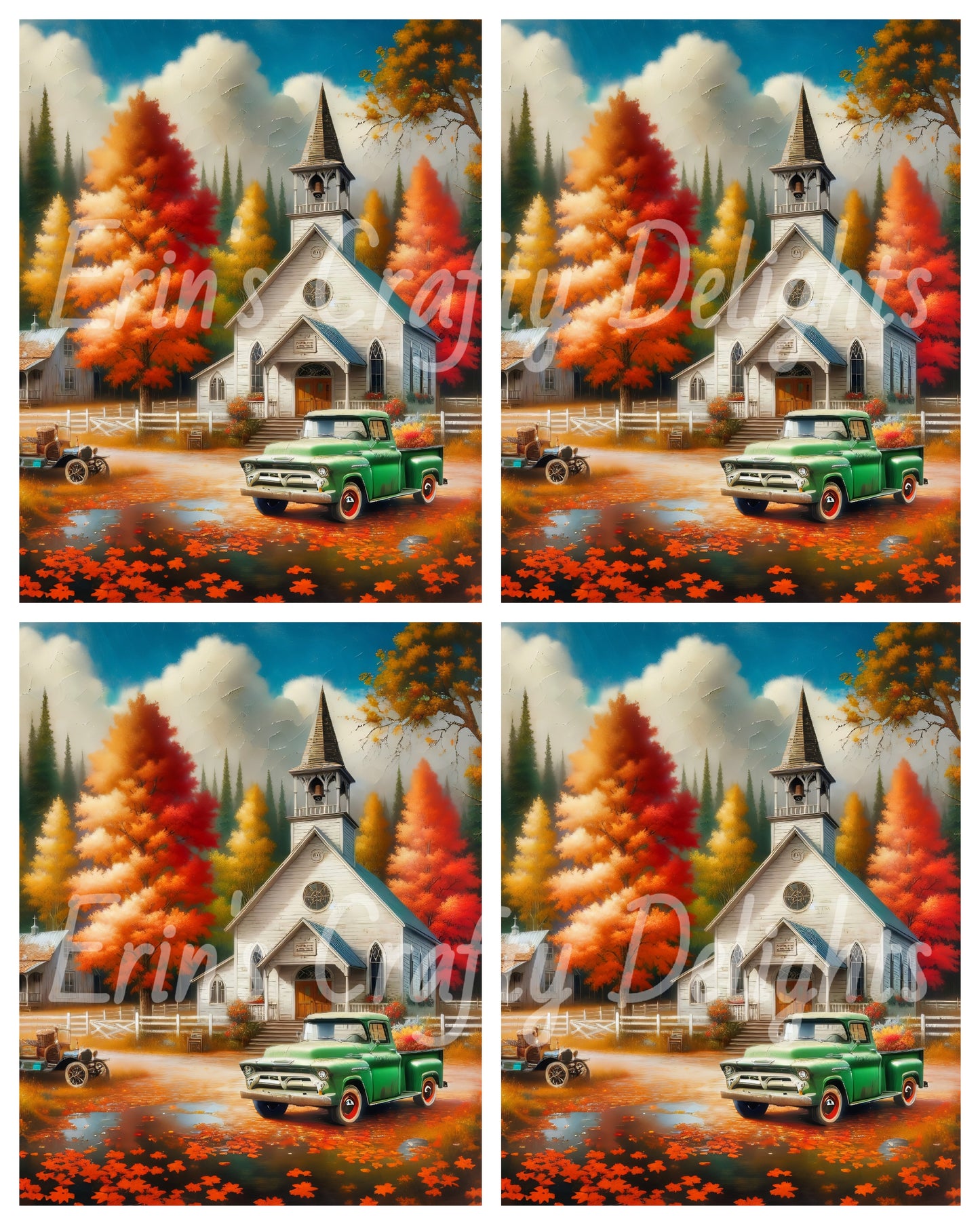 4 Autumn Green Truck and Church