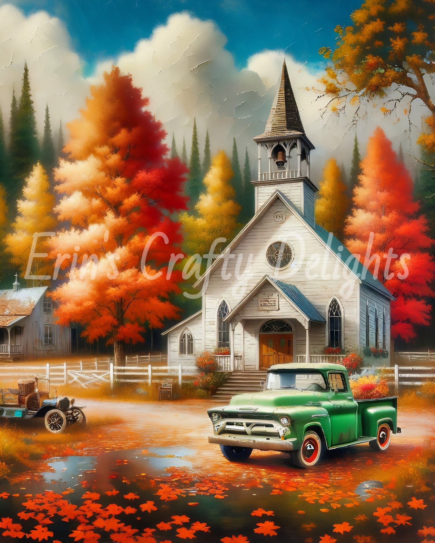 4 Autumn Green Truck and Church