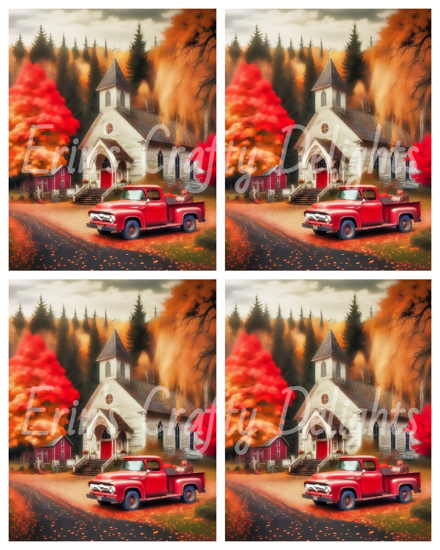 4 Autumn Red Truck and Church