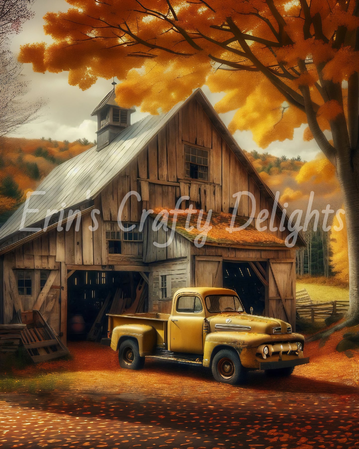 4 Autumn Yellow Truck and Barn