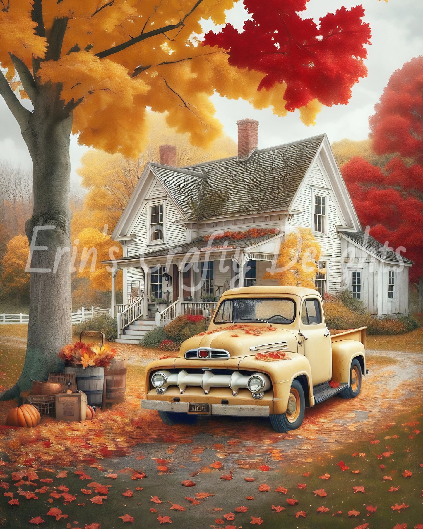 4 Autumn Yellow Truck and Farmhouse