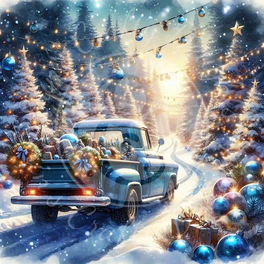 4 Blue Christmas Truck