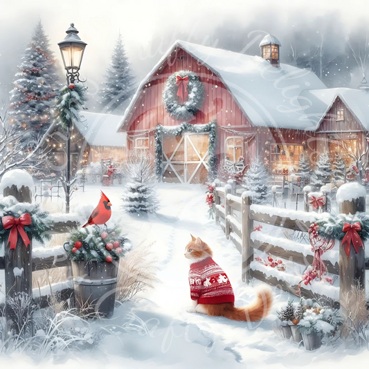 4 Christmas Cat and Barn