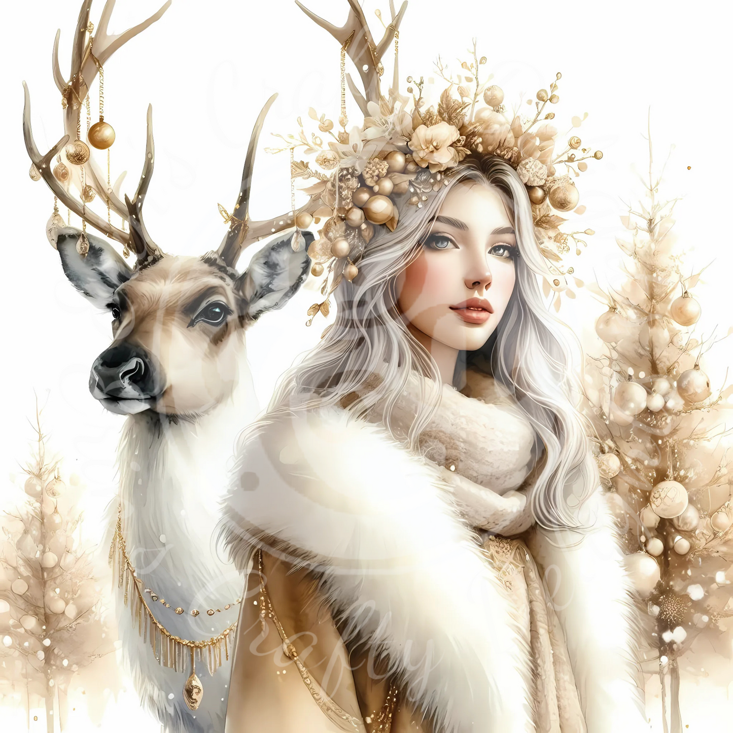 4 Neutral Reindeer & Girl
