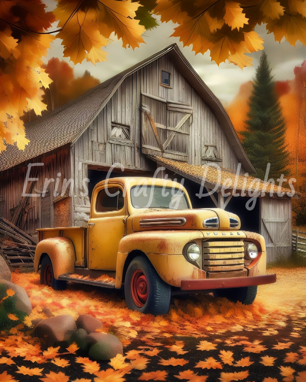 5 Autumn Yellow Truck and Barn