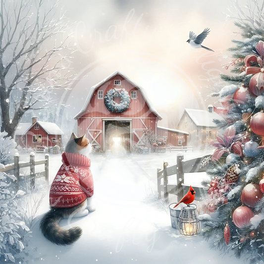 5 Christmas Cat and Barn
