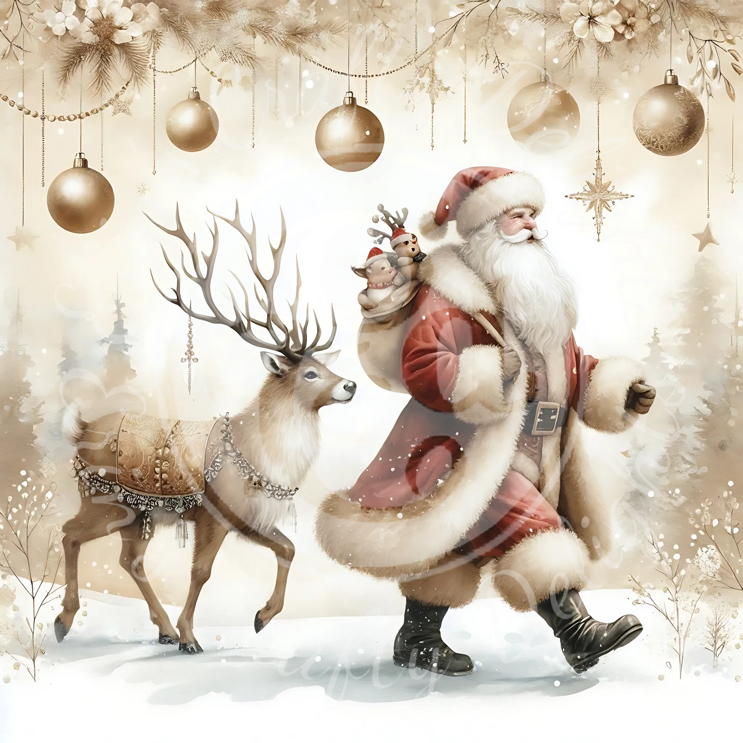 6 Neutral Santa & Reindeer
