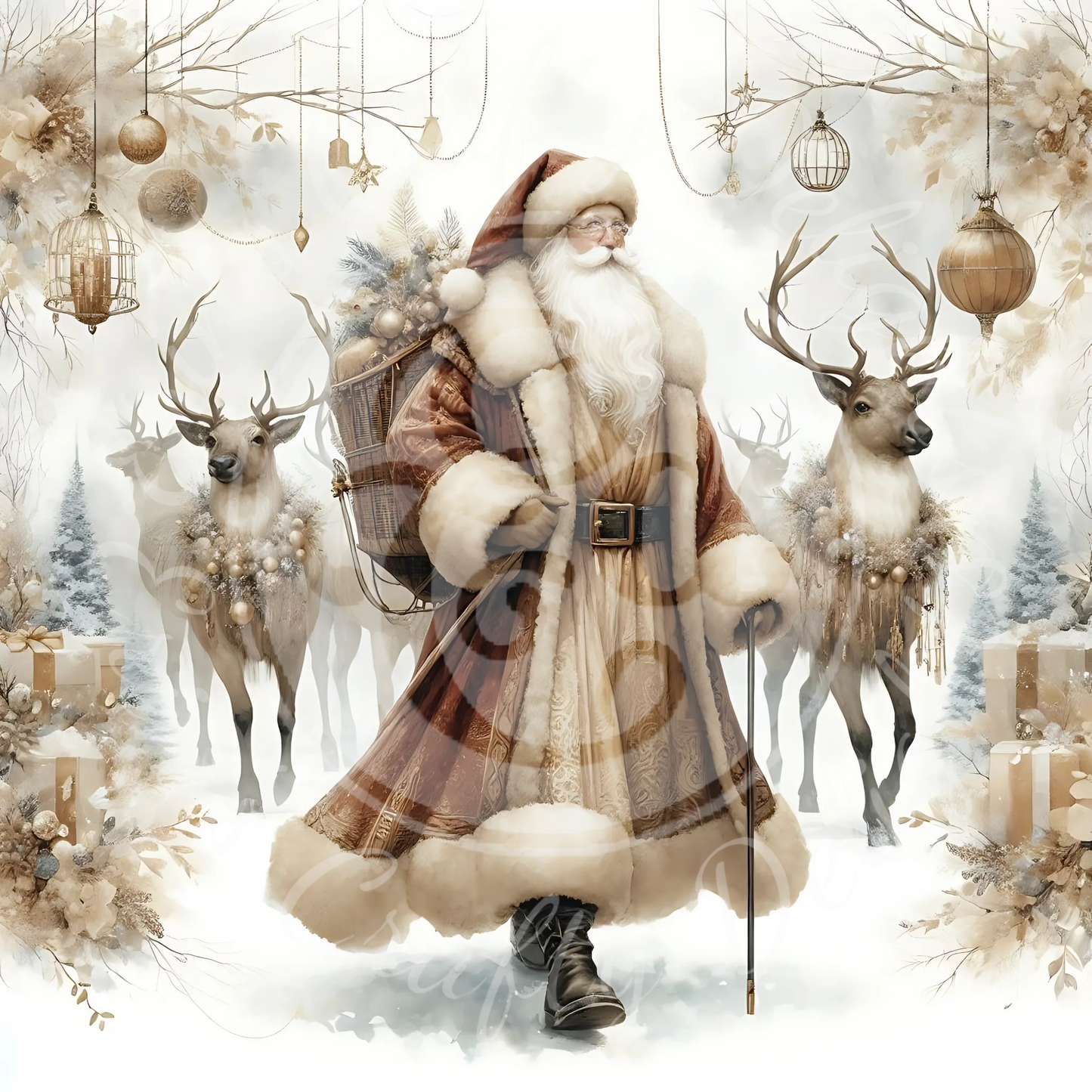 8 Neutral Santa & Reindeer