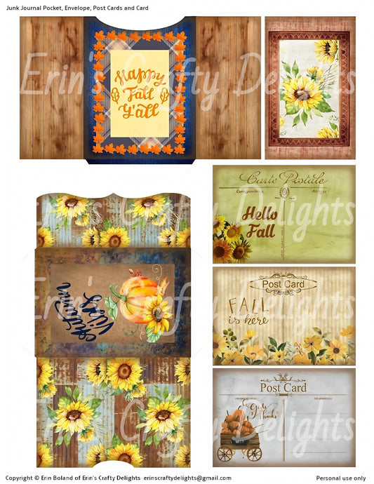 I Love Fall on the Farm Junk Journal Pocket, Envelope, Post Cards & Card