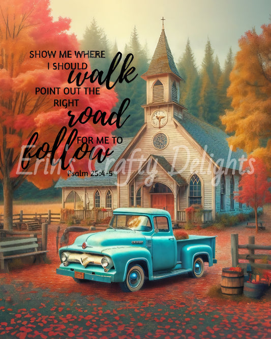 1 Inspirational Autumn Blue Truck and Church