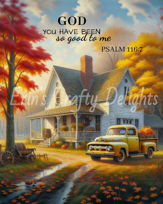 Inspirational Autumn Yellow Truck and Farmhouse Set