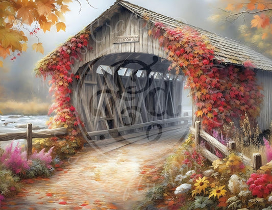 10 H Autumn Covered Bridge 8x10 Printable
