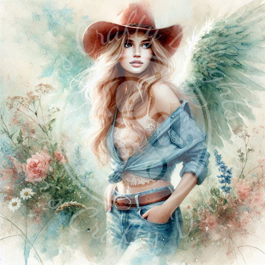 10 Sq Spring Cowgirl Angel 8x8 Printable