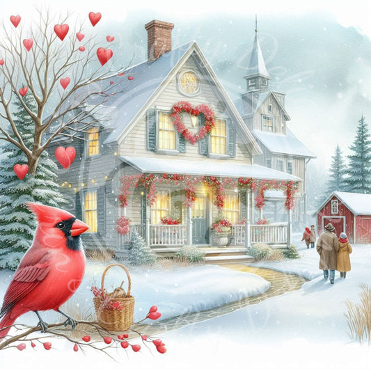 10 Valentine Cardinal and Farmhouse