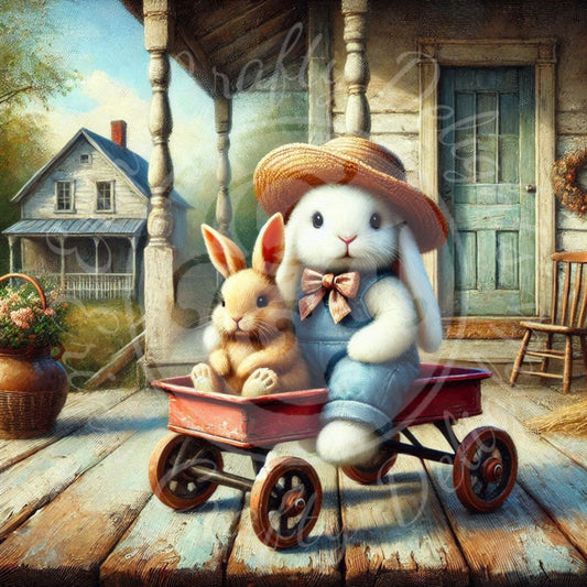 11 Bunny in a Toy Wagon