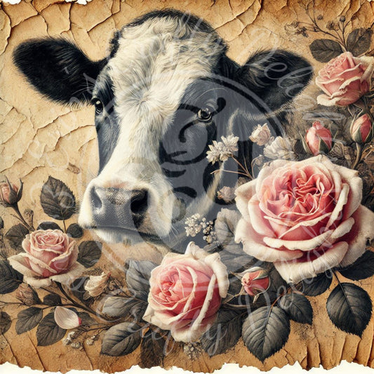 11 Sq Holstein & Roses 8x8" Printable