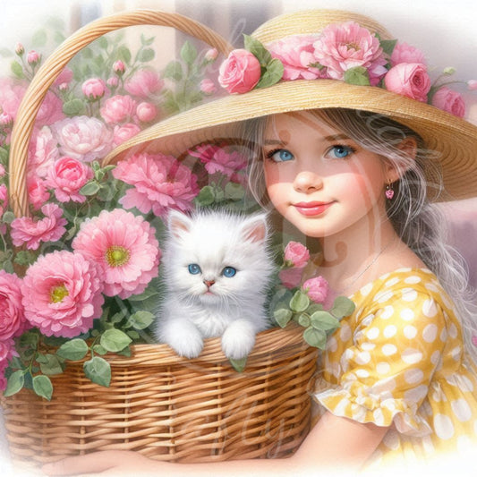 12 Spring Girl and Kitty in Yellow